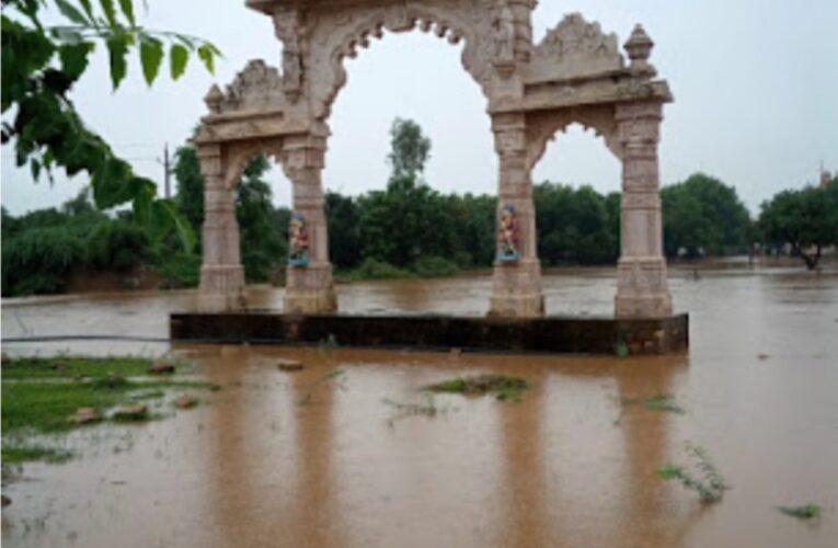 હળવદ તાલુકામાં ત્રણ ઈંચ વરસાદ પડતા ઠેર ઠેર નદી નાળા પાણી થી છલકાયા દીઘડીયા ગામની નદી આવતા વાહન વ્યવહાર બંધ.