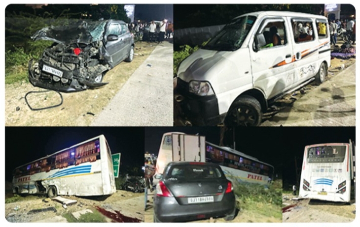 દ્વારકા નજીક ચાર વાહનો વચ્ચે થયો ભયંકર અકસ્માત, ૭નાં મોત.